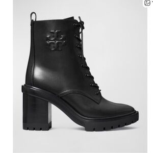Tory Burch Double T Black Lug Sole Heeled Boots 9.5